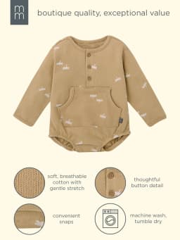 Modern Moments by Gerber Baby Boy Henley Dumpling Romper with Kanga Pocket, Sizes 0/3 Months - 24 Months - Thumbnail 7