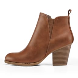 LuckLilac Women's Brown Ankle Boots V-Cut Chunky Block Heel Elastic Gore Fashion Booties for Office Work，9M - Thumbnail 1