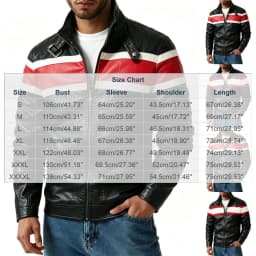Gamivast Striped Jacket for Men Faux Leather Casual Color Block Motorcycle Coat Vintage Pu Biker Outerwear Stand Collar Zip up Moto Windbreaker - Thumbnail 2