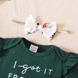 PatPat 3pcs Baby Girl 95% Cotton Short-Sleeve Letter Print Romper & Floral Print Layered Ruffled Shorts & Headband Set,0-18 Month - Thumbnail 5