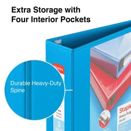 3" Staples Heavy-Duty View Binder with D-Rings Light Blue 976042 - Thumbnail 4