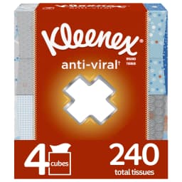 Kleenex Anti-Viral Facial Tissues, 4 Cube Boxes, 60 Tissues per Box (240 Tissues Total) - Thumbnail 1