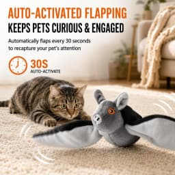 Flying Bat Dog Toy, Flapping Wings Interactive Squeaky Plush for Cats & Dogs, Halloween - Thumbnail 8