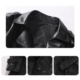 Qulqfy Fall Jackets for Men Motorcycle Leather Long Sleeve Biker Black Fashion Belted Vintage Button Down Trench Coats Mens Coats XL - Thumbnail 9