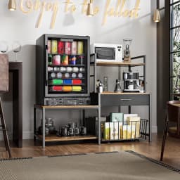 ModFurne Mini Fridge Stand with Storage, Mini Refrigerator Stand with Power Outlet, Wine Fridge Table with Movable Storage Basket for Dorm Home Use - Thumbnail 4