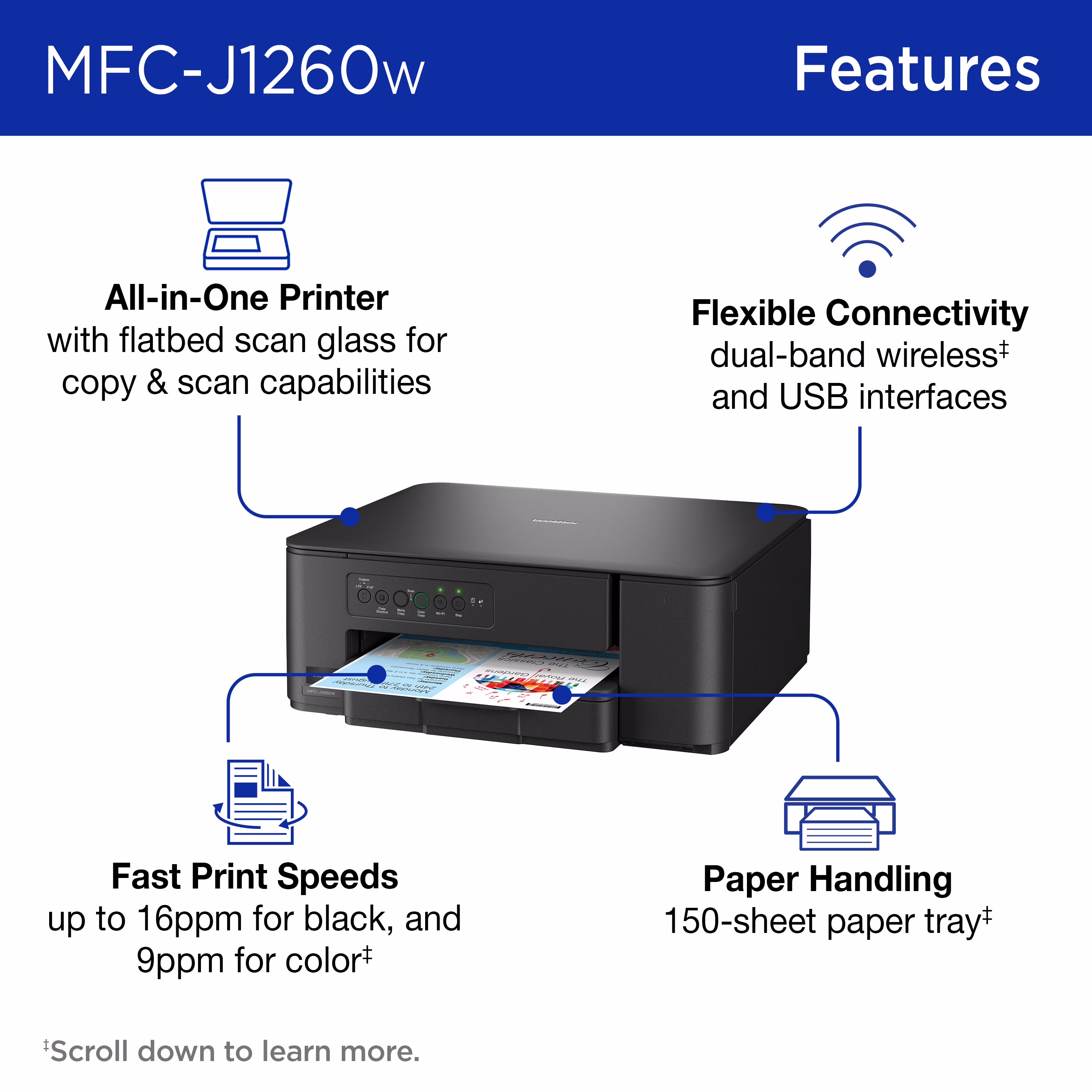 Brother Work Smart MFC-J1260W Wireless Color Inkjet All-in-One Printer - Thumbnail 3