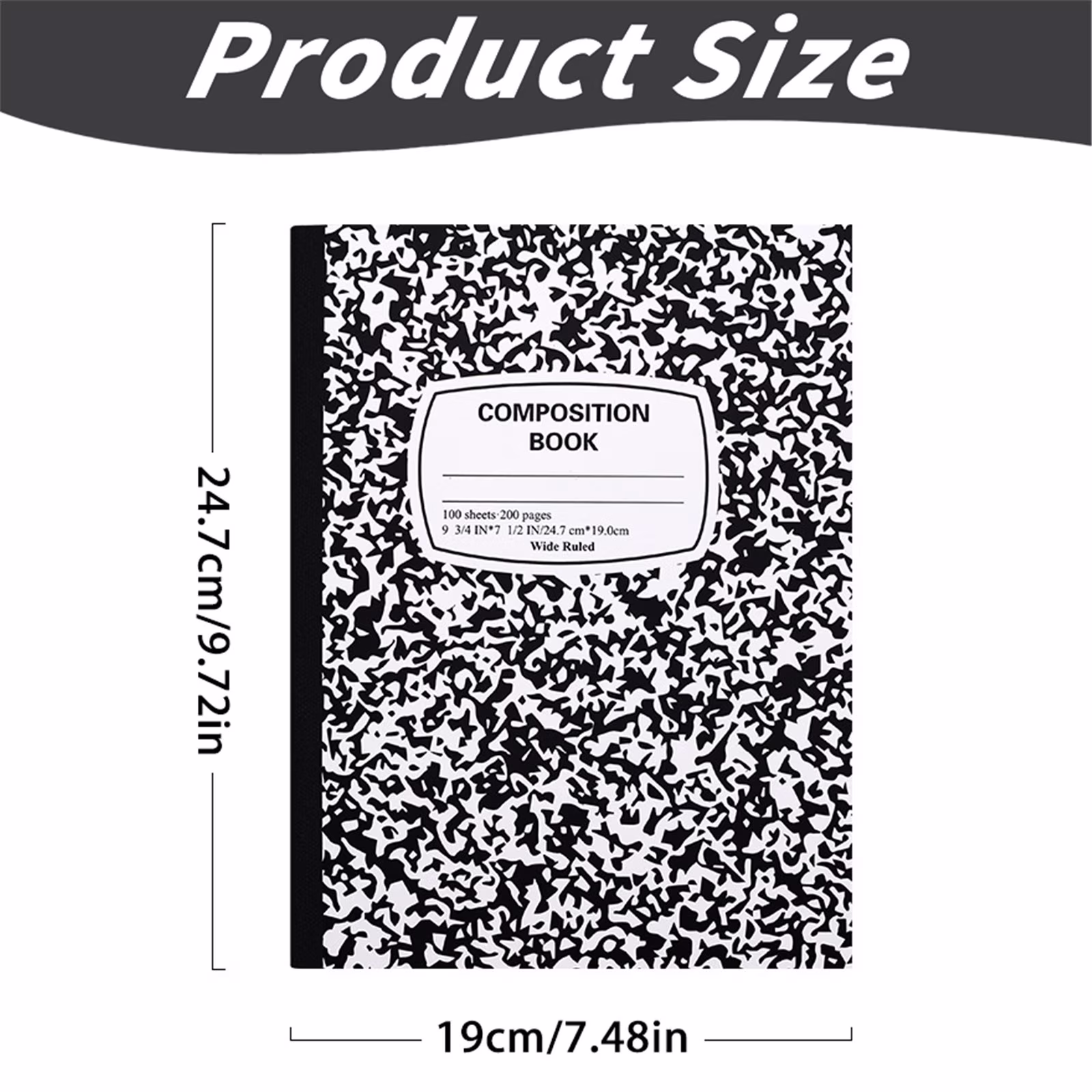 Composition Notebook 1 Pack Wide Ruled 100 Sheets Marble Cover 9.75x7.5in Sewn Binding - Thumbnail 4