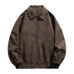 PiGOGI Men's Faux Leather Jacket Long Sleeve Casual Loose Solid Color Moto Biker Coat with Zipper Pockets for Streetwear Travel - Thumbnail 2