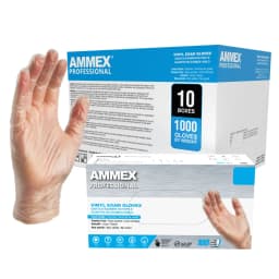 AMMEX Clear Vinyl Exam Gloves, Size Medium, 1000 Count, Light-Duty - Thumbnail 1