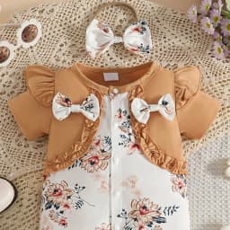 Karoyedx Unisex Newborn Clothes Newborn Baby Girl Summer Outfit Romper Embroidery Ruffle Jumpsuit Infant Waffle Clothes Coffee Size,12-18 Months - Thumbnail 5