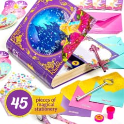 GirlZone Fairytale Writing Set, 45-Piece Fairy Stationery Kit with Paper Sheets, Cards, Stickers and Stampers in a Storybook Box, Magical Gift Idea - Thumbnail 3