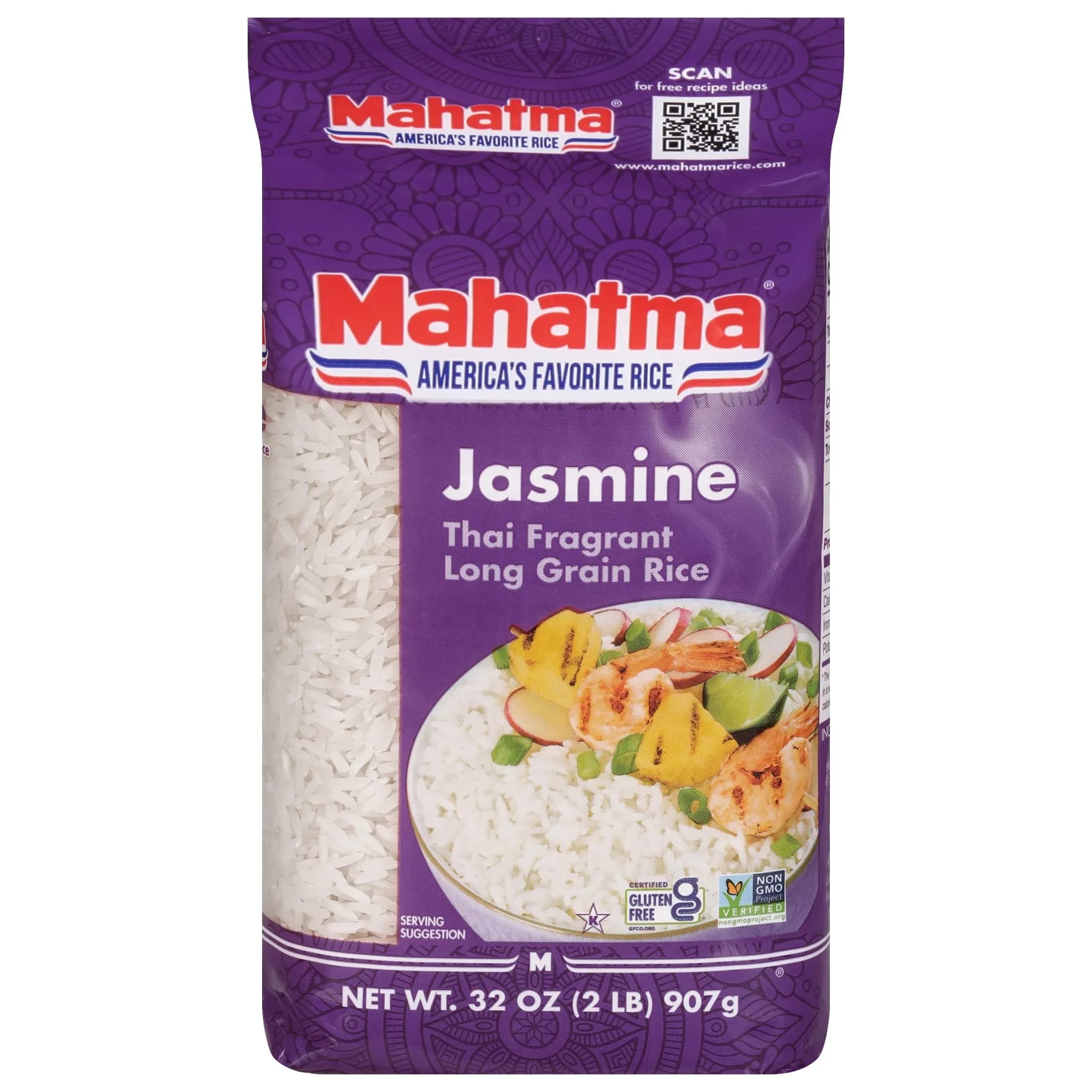 Mahatma Jasmine Rice, Thai Fragrant Long Grain Rice, Gluten Free, 32 oz Bag (2 lbs)