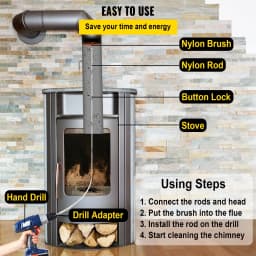 VEVOR Chimney Sweep Kit 26ft Length, Chimney Cleaning Tool Kits with 8 Nylon Flexible Rods, Chimney Brush Kit Driven by Drill for Sweeping Fireplace - Thumbnail 5