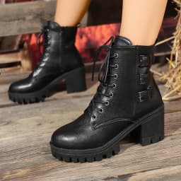 Black Women Boots With Lace Up Design Comfortable For Adjustable Fit - Thumbnail 7