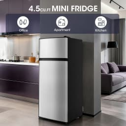 Patiosunny 4.5 cu.ft Mini Refrigerator, Double Door Fridge with Freezer, Adjustable Thermostat & Glass Shelves for Dorm, Bedroom, Apartment, Office - Thumbnail 6
