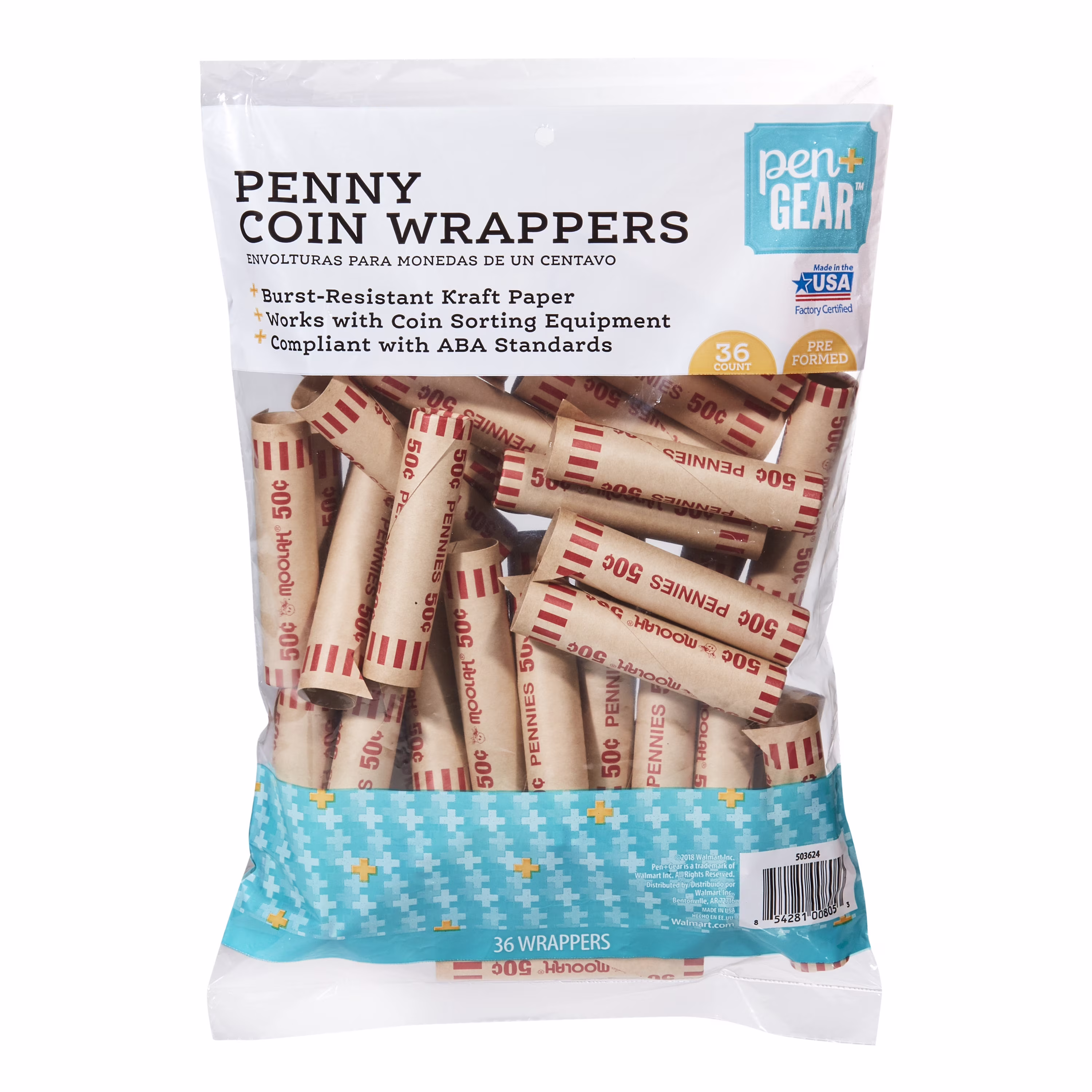 (2 pack) Pen+Gear Penny Paper Coin Wrappers, Preformed, Red, 36 Count - Thumbnail 2