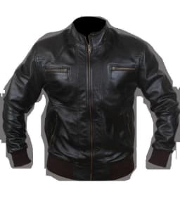Noora Men's Lambskin Leather Black Bomber Jacket With Zipper & Pocket | Black Western style leather Jacket SU037 - Thumbnail 2