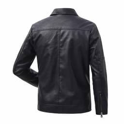 LNWUY Men's Lapel Collar Full Zip Faux Leather Jacket with Pockets, Windproof Vintage Slim Fit Casual Motorcyle Coat Plus Size (M-5XL) Black XL - Thumbnail 7