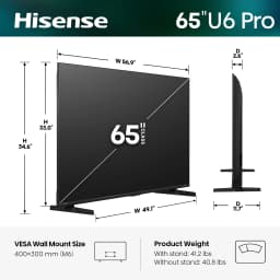 Hisense 65" U6 Pro Series Mini-LED 4K UHD HDR Gaming AI Smart VIDAA TV (65U6SV Pro, 2026 New) - Hi - QLED, Native 144Hz - Thumbnail 2