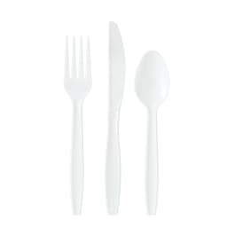 Great Value Plastic Disposable Cutlery Set, White, 96 Count, 32 Forks, 32 Spoons, 32 Knives - Thumbnail 3