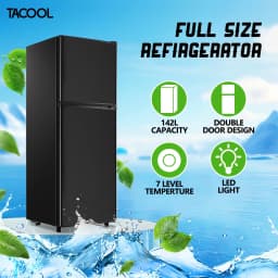 TACOOL 5.0 Cu.ft Double Door Mini Fridge with Top Freezer Compact Refrigerator for Home, Black, New - Thumbnail 3