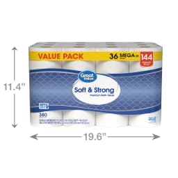Great Value Soft & Strong Premium Toilet Paper, 36 Mega Rolls, 380 Sheets per Roll - Thumbnail 6
