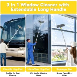 JEHONN Window Cleaning Squeegee Kit with 64 inches Long Handle (Yellow) - Thumbnail 7