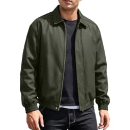 uublik Men's Faux Leather Jacket Army Green Long Sleeve Casual Button Down Motorcycle Coats Trendy Fall Clothes - Thumbnail 4