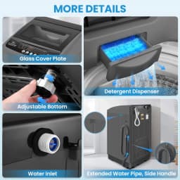 Veeboto Portable Washing Machine, 20LBS Full Automatic Washer Machine with Drain Pump, 10 Programs & 8 Water Levels for Dorm, Apartment, Home, Grey - Thumbnail 6
