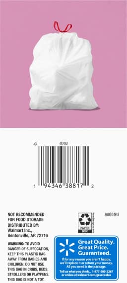Great Value Drawstring Trash Bags, 4 gal, White, Lavender Fields, 40 Bags - Thumbnail 5