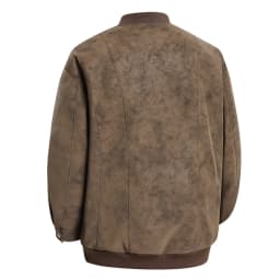 LMOIPLI Men Stand Collar Vintage Textured Faux Leather Bomber Jacket Snap Button Oversized Casual Outer Coat for Spring Fall Street Campus Daily Walking Coffee XS - Thumbnail 7