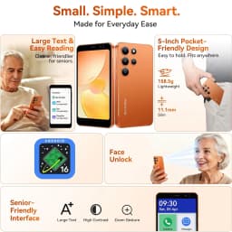 Blackview WAVE 2C 5" Unlocked Phone,Android 16 GO,9GB+32GB Octa-Core,Face Unlock,3000mAh Battery,4G LTE Unlocked Smartphone,Shadow Black - Thumbnail 6