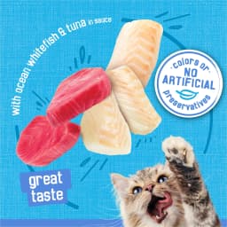 Purina Friskies Shreds, Ocean Whitefish and Tuna in Sauce, Wet Cat Food, 5.5 oz Can, 24 Pack - Thumbnail 4