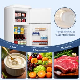 BANGSON 7.5 Cu.Ft Retro Fridge with Top Freezer for Vintage-Style Kitchen, Apartment & Office， 5 Adjustable Temperature, White - Thumbnail 5