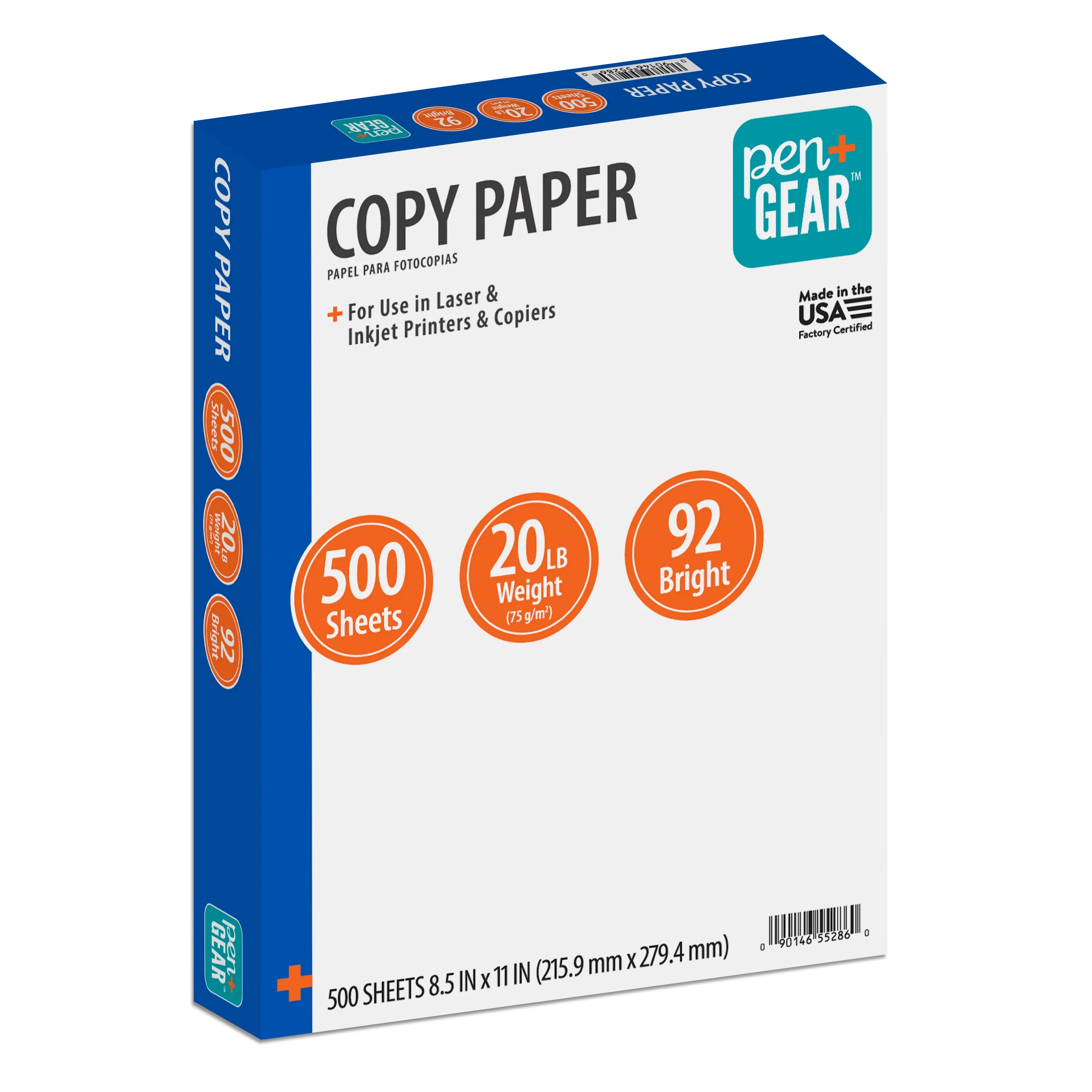 Pen + Gear Copy Paper, 8.5" x 11", 92 Bright, White, 20 lb., 1 Ream (500 Sheets)