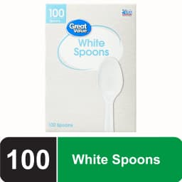 Great Value White Plastic Disposable Spoons, 100 Count - Thumbnail 1
