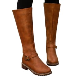 Floleo Clearance Women Boots Retro Shoes Casual Thick Low-heeled Boots Plus Size Mid Calf Zipper Boots - Thumbnail 4