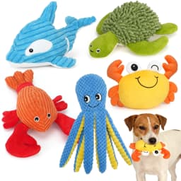 Prime Pets Dog Toys, 5pc Plush Ocean Animal Dog Squeaky Toy, Crinkle Pet Toy, Stuffed Puppy Chew Toys - Thumbnail 1