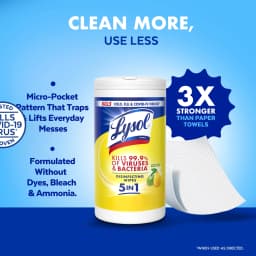 Lysol Disinfecting Wipes, All Purpose Cleaner, Multi Surface Antibacterial Cleaning Wipes, Cleaning Supplies, Lemon & Lime Blossom Scent, 80 Count - Thumbnail 6