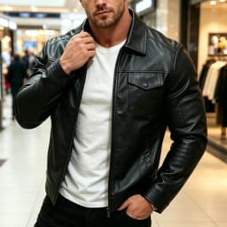 LEKWK Motorcycle Jacket for Men Faux Leather Full Zip up Biker Coat Classic Collared Outerwear with Flap Chest Pockets Windproof Apparel for Fall Winter Streetwear Black XL - Thumbnail 1