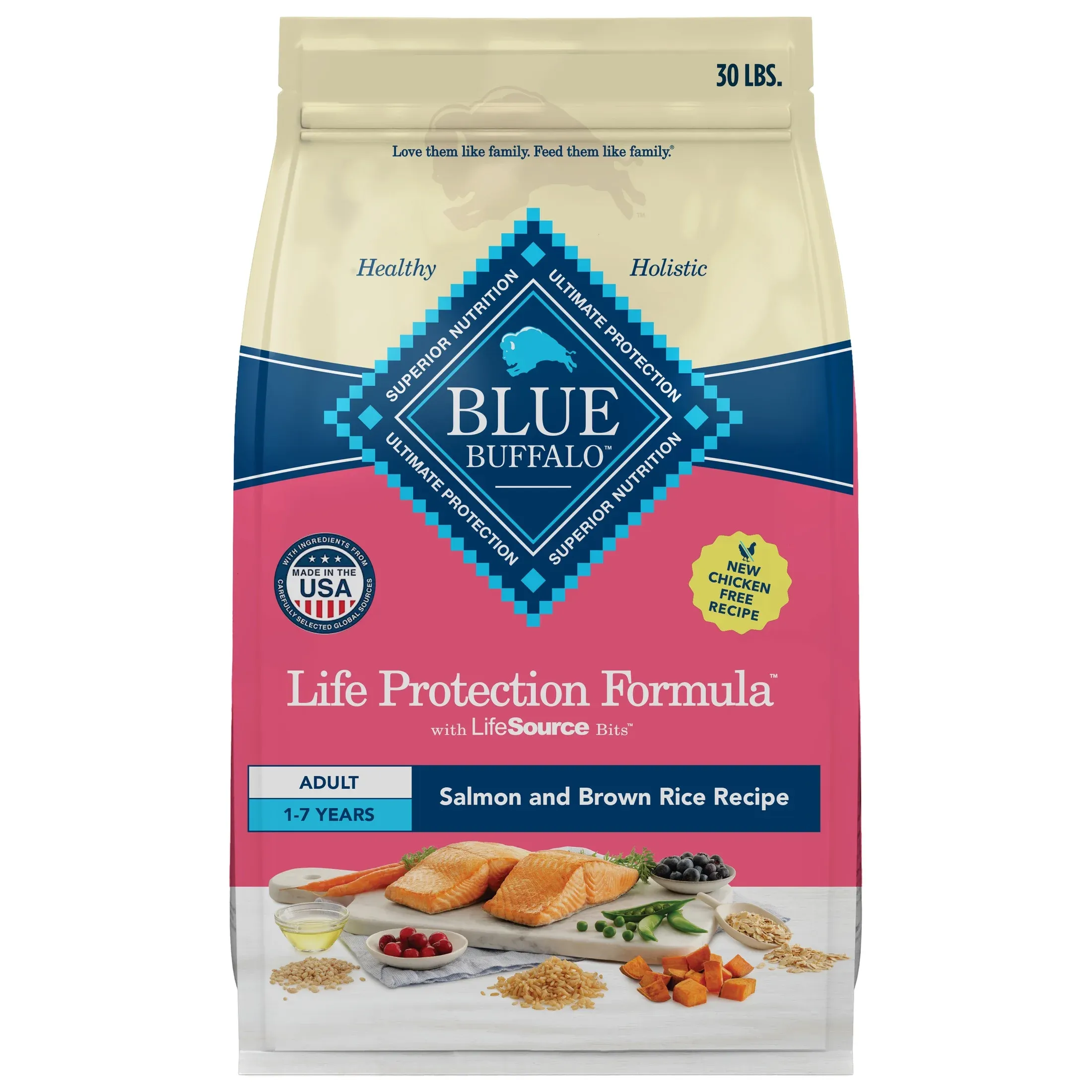 Blue Buffalo Life Protection Formula Adult Dry Dog Food, Salmon, Chicken Free, 30lbs
