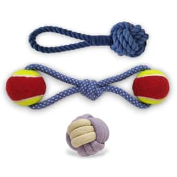 Pack of 3 Durable Rope Ball Toys for Dog Natural Tug Tough Durable Fetch Chew Teeth Interactive Play - Thumbnail 1
