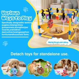 Yucurem Puppy Play Gym with Hammock & 9 Toys, Adjustable PVC Frame Indoor Jungle Gym with Bungee Straps for Small Dogs & Cats Interactive Toys - Thumbnail 6