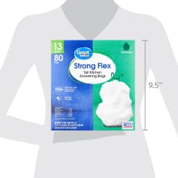 Great Value Strong Flex 13 gal Tall Kitchen Trash Bags, Drawstring, Mint Scent, White, 80 Count - Thumbnail 8