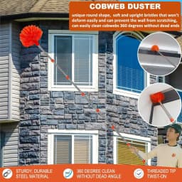 20+ Foot Reach High Ceiling Duster Kit & Window Cleaning Kit | 3-14 ft Telescopic Pole with Window Washer, Squeegee, Cobweb, Fan, and Feather Dusters - Thumbnail 5