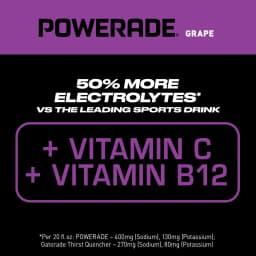 POWERADE Grape Electrolyte Sports Drink Bottles, 20 fl oz, 8 Pack - Thumbnail 2