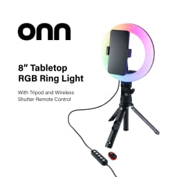 onn LED RGB Ring Light with Tripod Stand, Adjustable Height, Phone Holder & Bluetooth Remote for Selfies, TikTok, YouTube, Zoom, and Makeup - Thumbnail 1