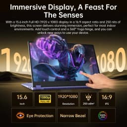 15.6" Touchscreen Laptop FHD Display,Intel Core i3 Processor,8GB RAM 256GB SSD ,Windows 11 Pro MS Office 2024 - Thumbnail 10