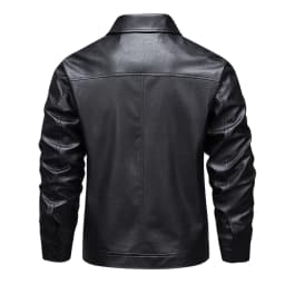 uublik Men Faux Leather Jacket Black Long Sleeve Casual Zip Up Coat Trendy Fall Clothes - Thumbnail 5