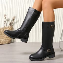 UngA Womans Boots Wide Lace up Chunky Low Heel Booties Comfortable Round Toe Retro Cute Fall Winter Boots for Women Mid Calf Black,Size 6.5 - Thumbnail 7